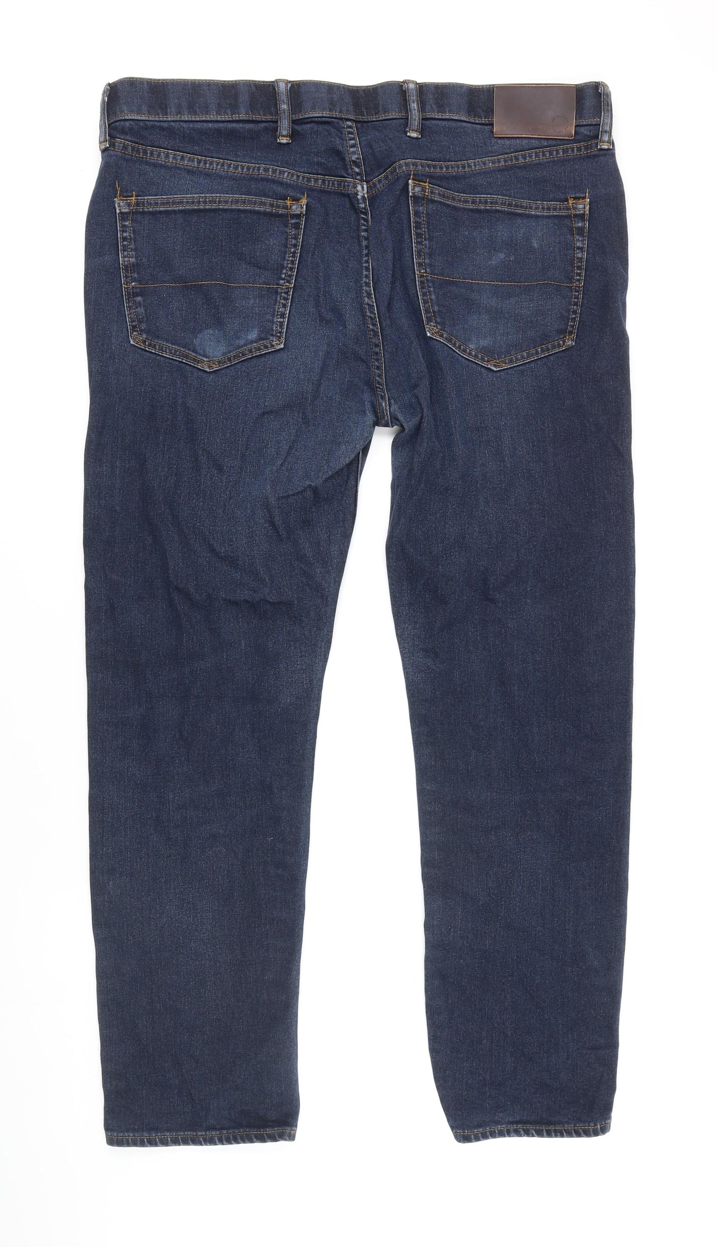 M&S Womens Blue Cotton Tapered Jeans Size 36 in L27 in Regular Zip