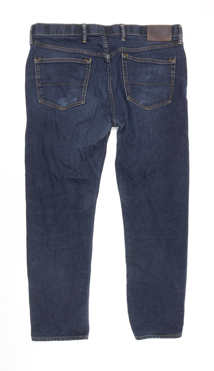 M&S Womens Blue Cotton Tapered Jeans Size 36 in L27 in Regular Zip