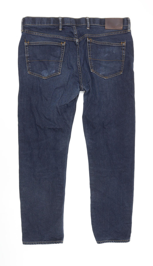 M&S Womens Blue Cotton Tapered Jeans Size 36 in L27 in Regular Zip