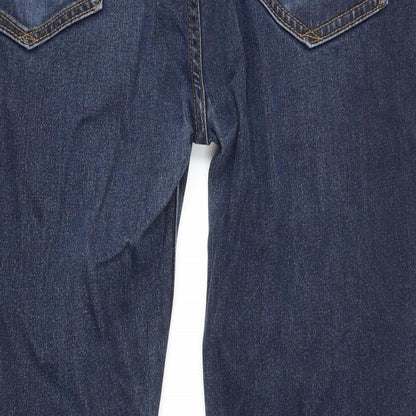 M&S Womens Blue Cotton Tapered Jeans Size 36 in L27 in Regular Zip