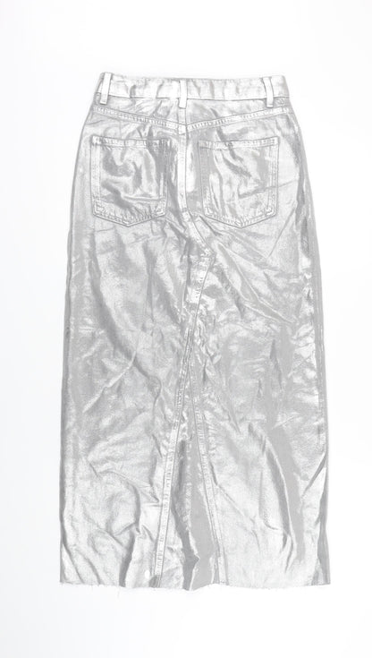 M&S Womens Silver Cotton Maxi Skirt Size 6 Tie