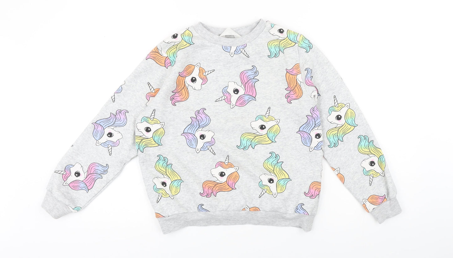 H&M Girls Grey Geometric Cotton Pullover Sweatshirt Size 9-10 Years - My little pony