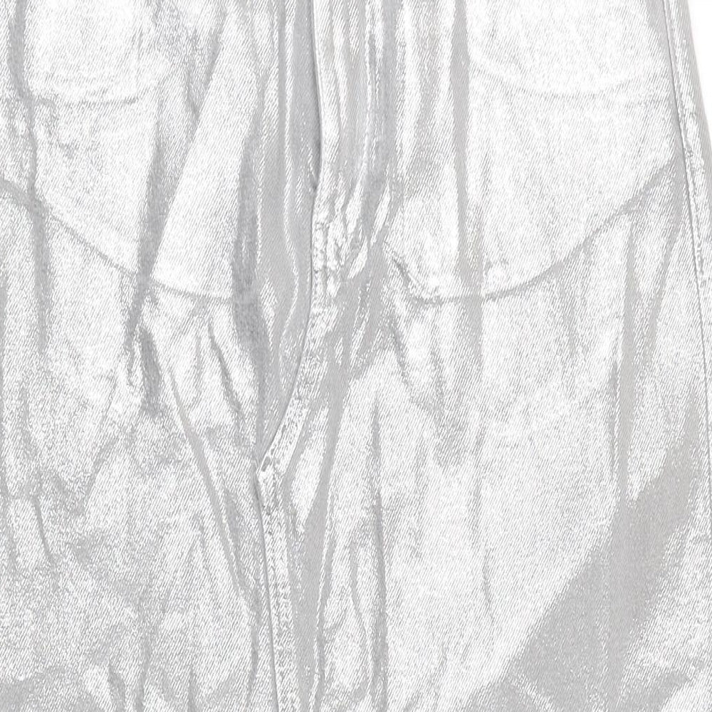 M&S Womens Silver Cotton Blend Maxi Skirt Size 8 Zip - Raw Hem Detail