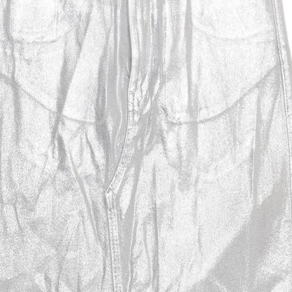 M&S Womens Silver Cotton Blend Maxi Skirt Size 8 Zip - Raw Hem Detail