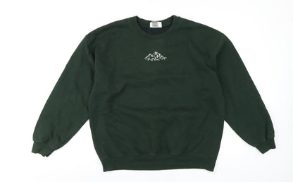 Bobbins Broider Womens Green Cotton Pullover Sweatshirt Size L Pullover