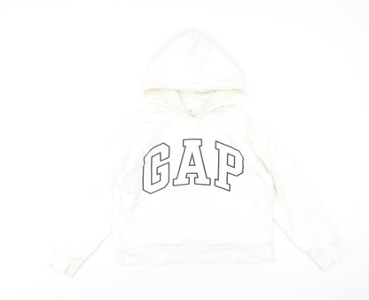 Gap Girls White Cotton Pullover Hoodie Size 10 Years Pullover
