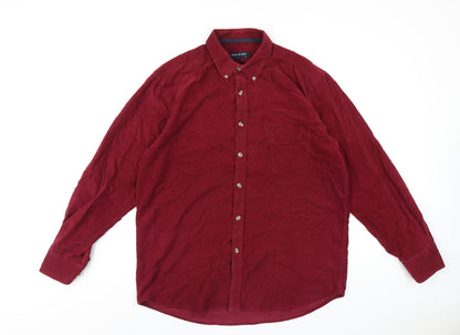 Peter Gribby Mens Red Polyester Button-Up Size L Collared Button