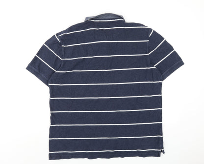 Paul Costelloe Mens Blue Striped Cotton Polo Size XL Collared Button