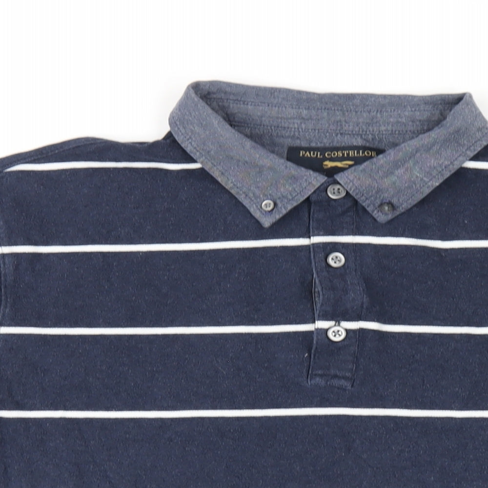 Paul Costelloe Mens Blue Striped Cotton Polo Size XL Collared Button