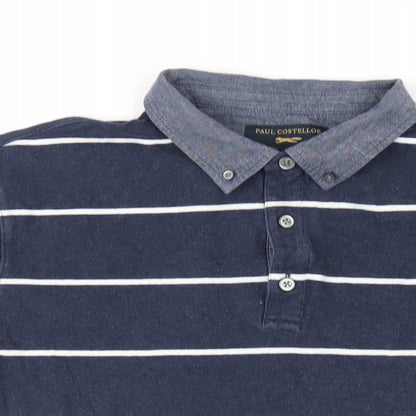 Paul Costelloe Mens Blue Striped Cotton Polo Size XL Collared Button