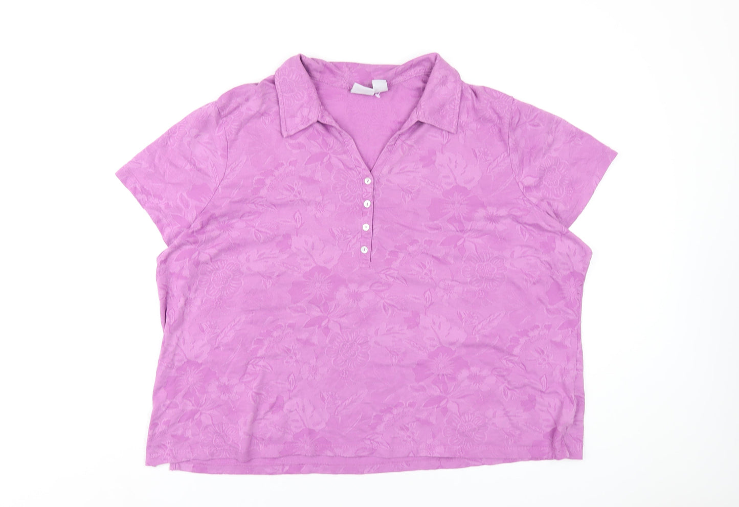 Caribean Joe Womens Purple Cotton Basic T-Shirt Size 3XL V-Neck