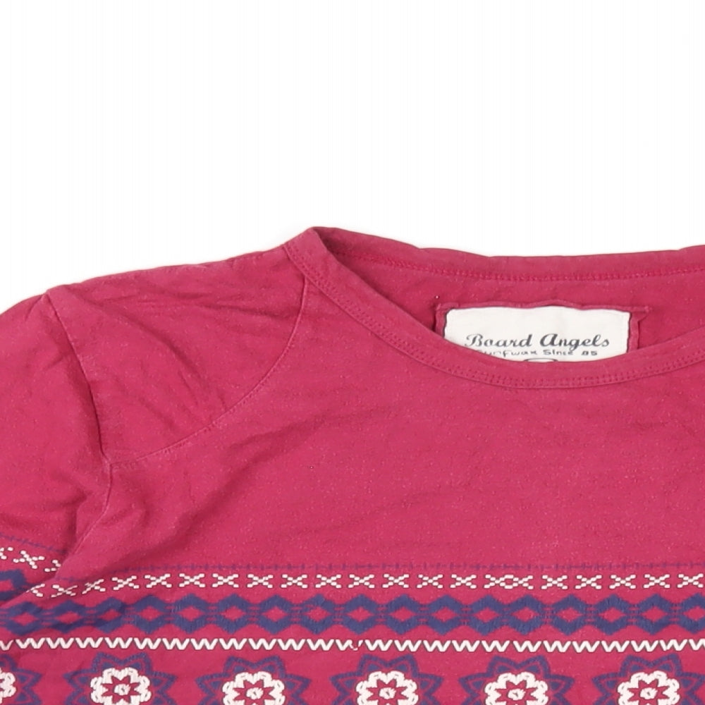 Board Angels Womens Pink Geometric Cotton Basic T-Shirt Size 14 Round Neck