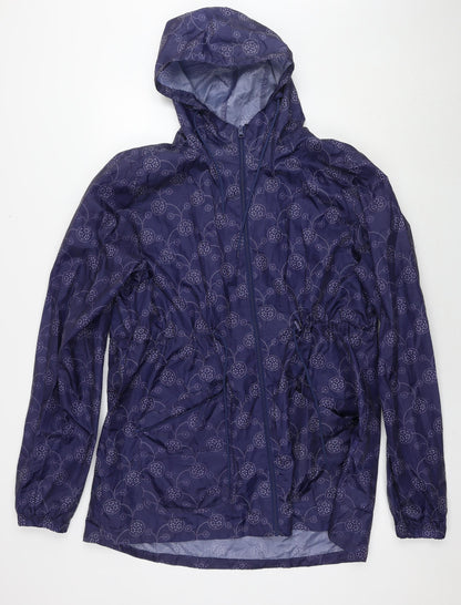 Pebble Bay Womens Blue Geometric Rain Coat Jacket Size L Zip