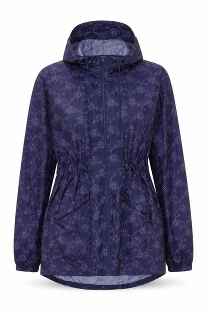 Pebble Bay Womens Blue Geometric Rain Coat Jacket Size L Zip
