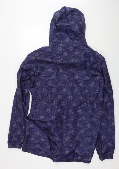 Pebble Bay Womens Blue Geometric Rain Coat Jacket Size L Zip