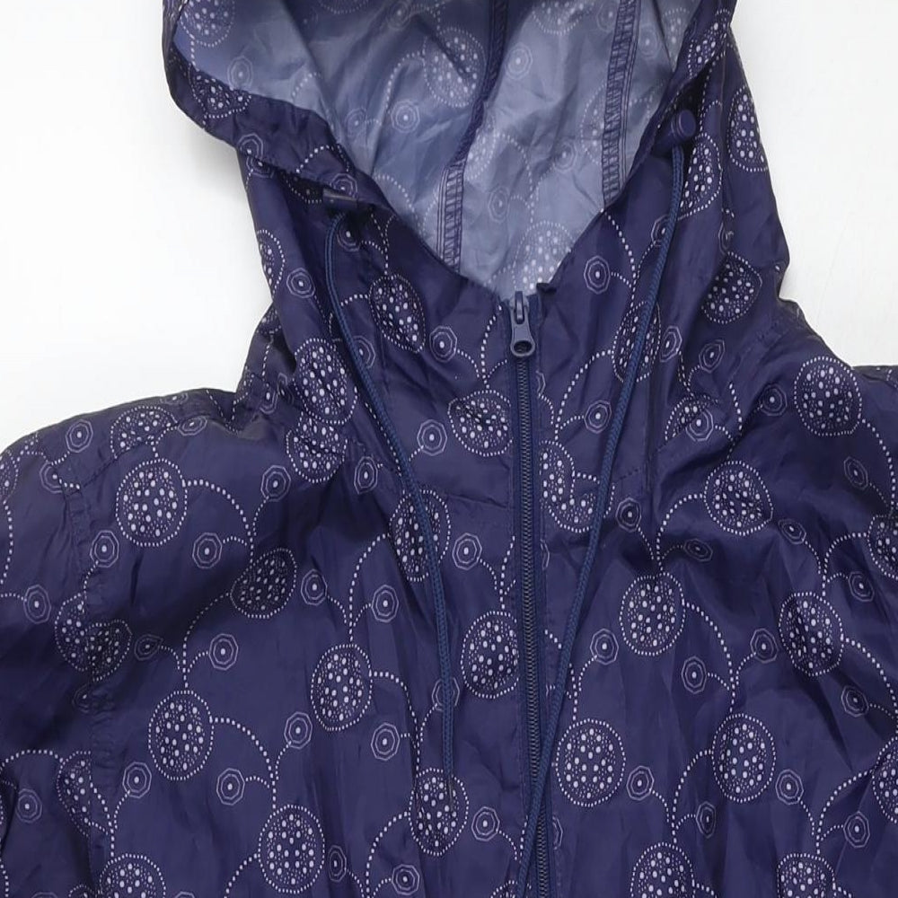 Pebble Bay Womens Blue Geometric Rain Coat Jacket Size L Zip