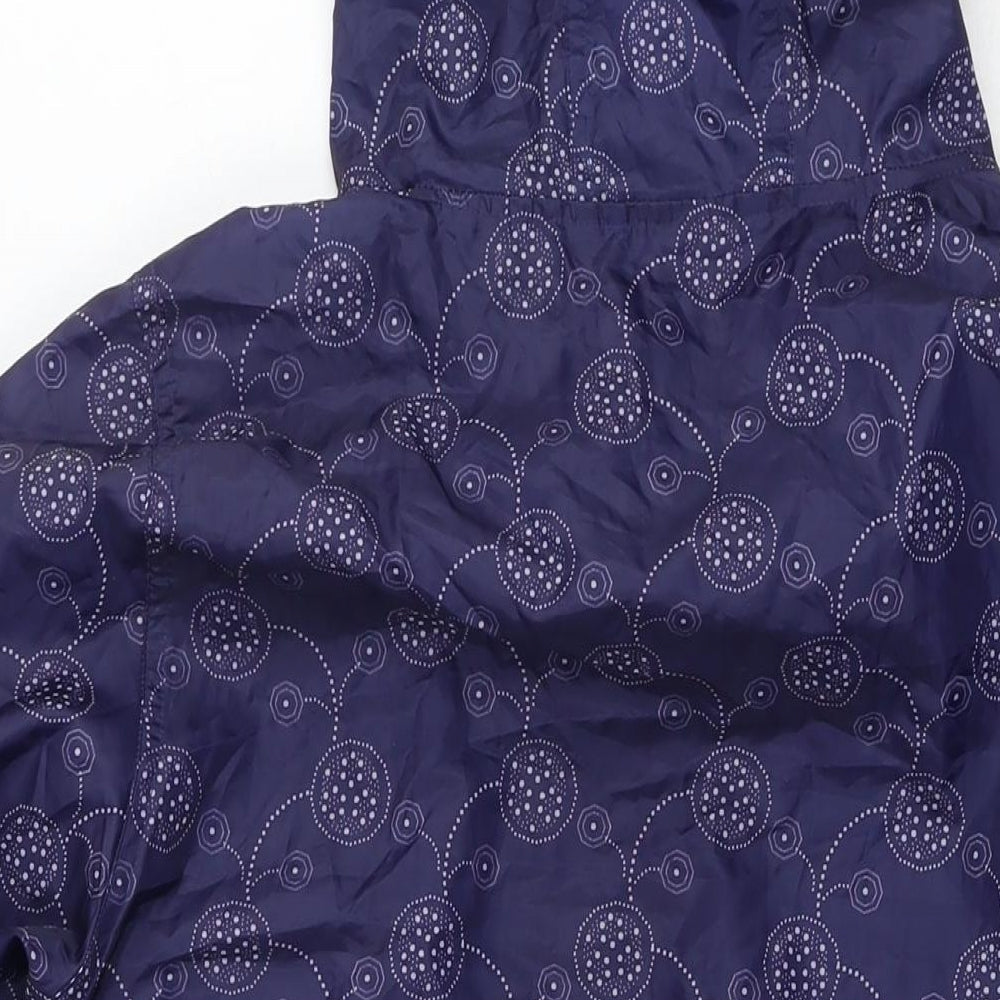 Pebble Bay Womens Blue Geometric Rain Coat Jacket Size L Zip