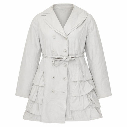 Tsega Womens Grey Trench Coat Jacket Size 12 Button