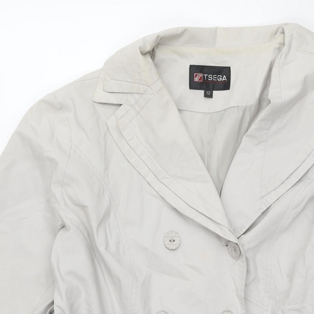 Tsega Womens Grey Trench Coat Jacket Size 12 Button
