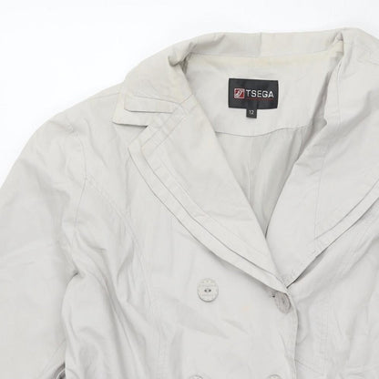 Tsega Womens Grey Trench Coat Jacket Size 12 Button
