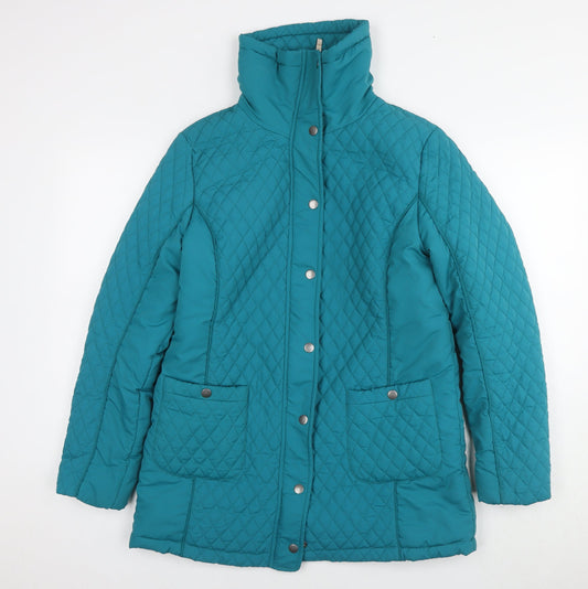 First Avenue Womens Blue Quilted Coat Size S Zip