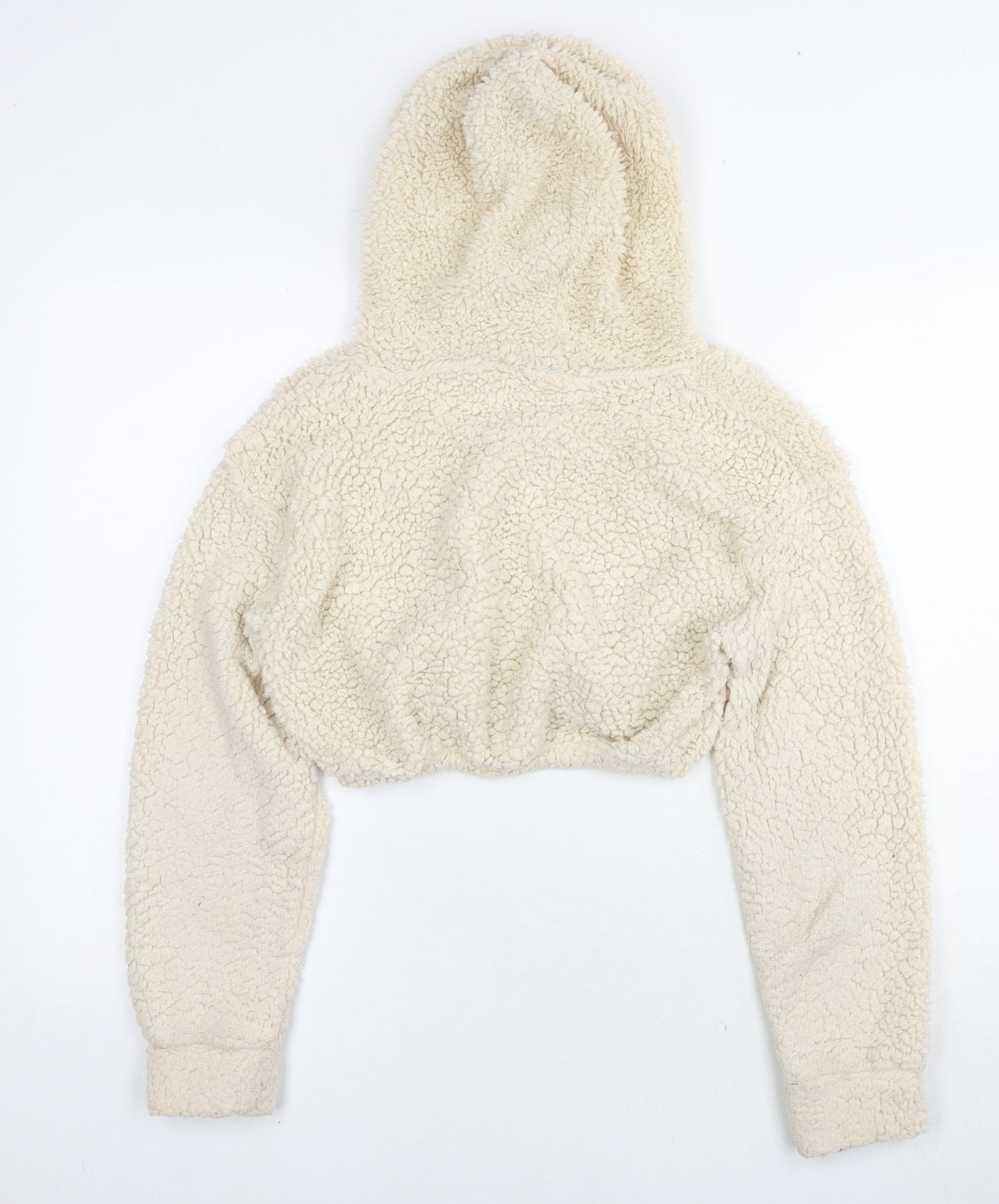 PRETTYLITTLETHING Womens Beige Polyester Pullover Hoodie Size S Pullover - Teddy Fleece Cropped