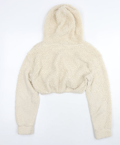 PRETTYLITTLETHING Womens Beige Polyester Pullover Hoodie Size S Pullover - Teddy Fleece Cropped