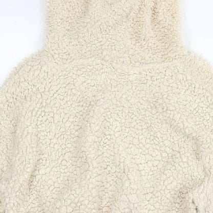 PRETTYLITTLETHING Womens Beige Polyester Pullover Hoodie Size S Pullover - Teddy Fleece Cropped
