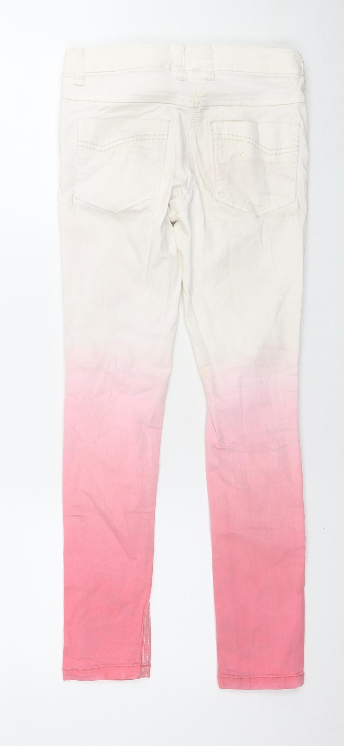NEXT Girls White Colourblock Cotton Skinny Jeans Size 10 Years L25 in Regular Zip