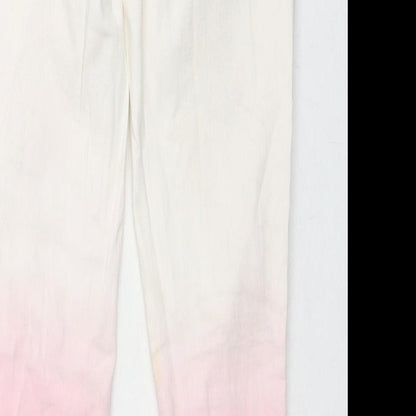 NEXT Girls White Colourblock Cotton Skinny Jeans Size 10 Years L25 in Regular Zip