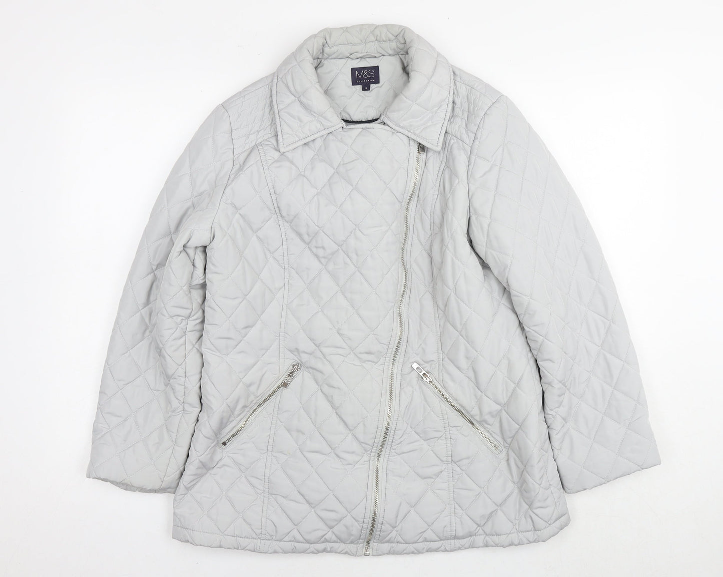 Womens UK Size 12 Marks and Spencer Grey Quilted Coat