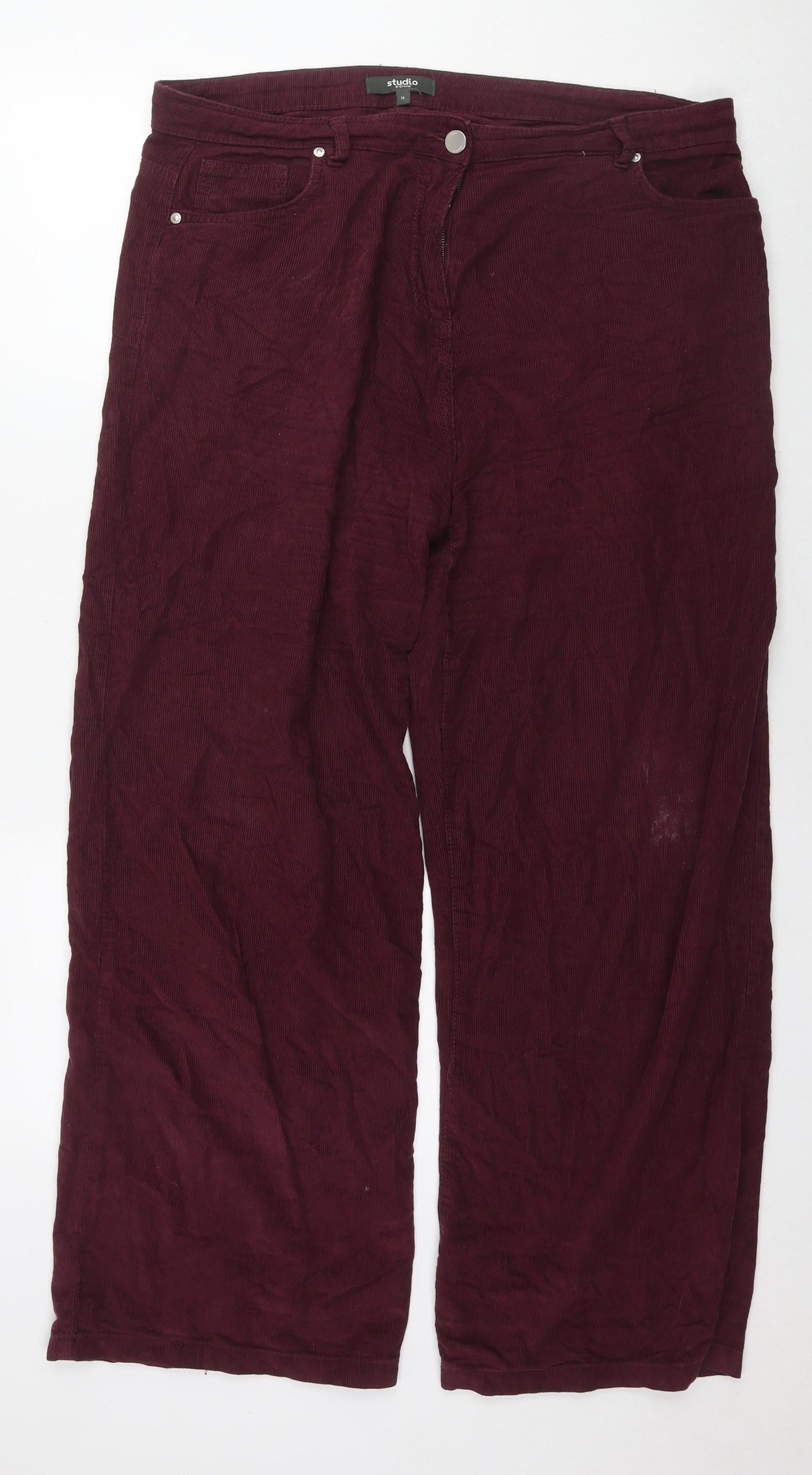 Studio Womens Red Cotton Trousers Size 14 L28 in Regular Zip