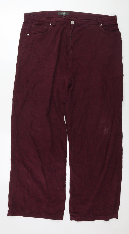 Studio Womens Red Cotton Trousers Size 14 L28 in Regular Zip