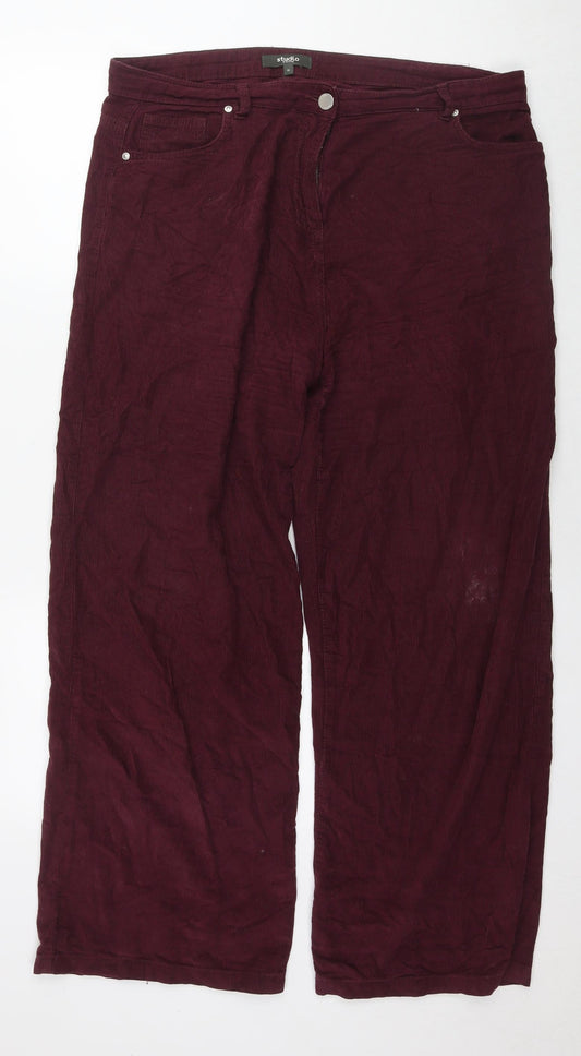 Studio Womens Red Cotton Trousers Size 14 L28 in Regular Zip