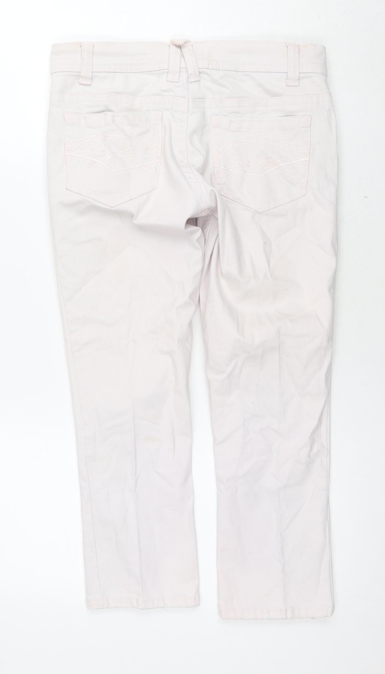 Amelia Jane Womens Ivory Cotton Cropped Jeans Size 10 L23 in Regular Zip