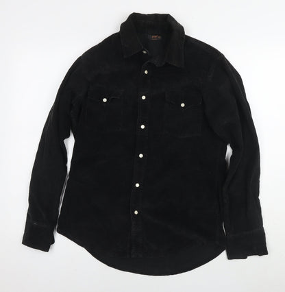POP Mens Black Cotton Button-Up Size S Collared Snap