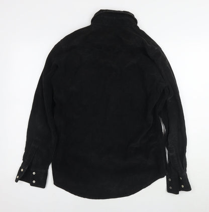 POP Mens Black Cotton Button-Up Size S Collared Snap
