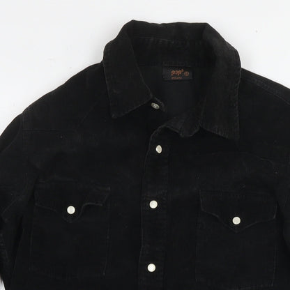 POP Mens Black Cotton Button-Up Size S Collared Snap