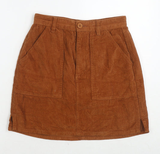 ASOS Womens Brown Cotton A-Line Skirt Size 8 Zip