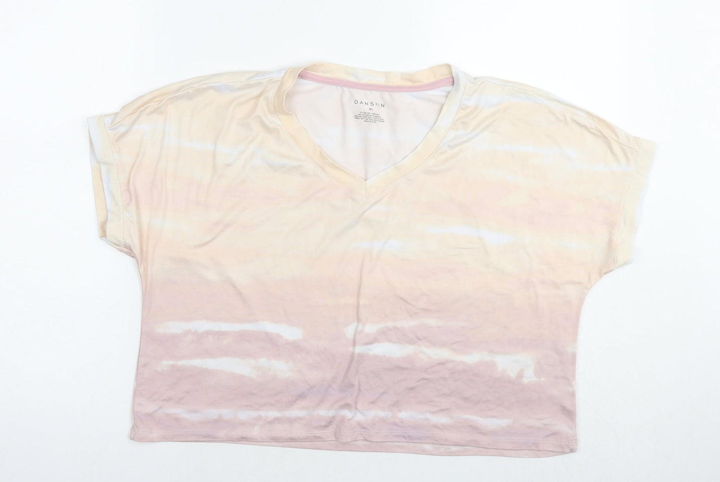 Danskin Womens Multicoloured Striped Polyester Basic T-Shirt Size XL V-Neck