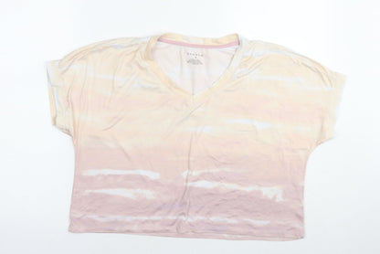Danskin Womens Multicoloured Striped Polyester Basic T-Shirt Size XL V-Neck
