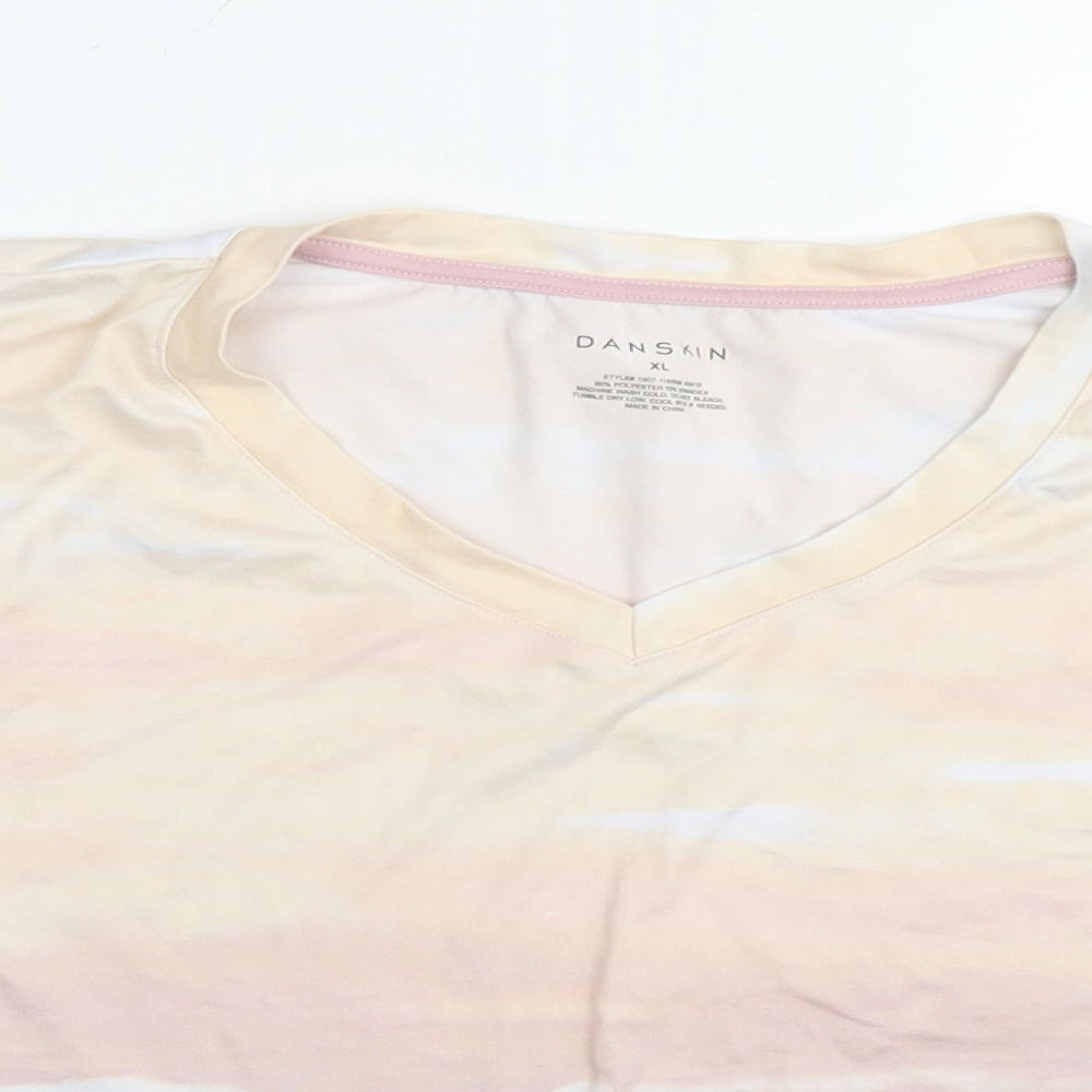 Danskin Womens Multicoloured Striped Polyester Basic T-Shirt Size XL V-Neck