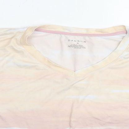 Danskin Womens Multicoloured Striped Polyester Basic T-Shirt Size XL V-Neck