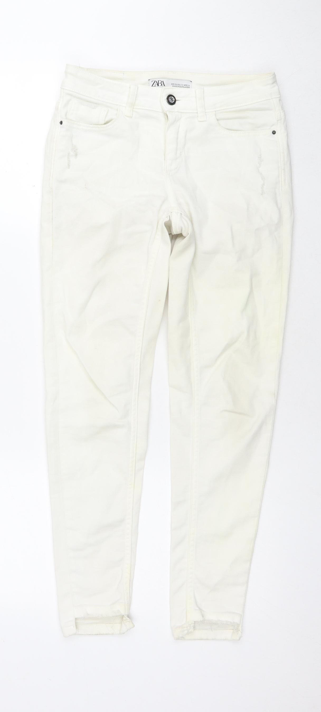 Zara Womens White Cotton Skinny Jeans Size 6 L26 in Regular Zip