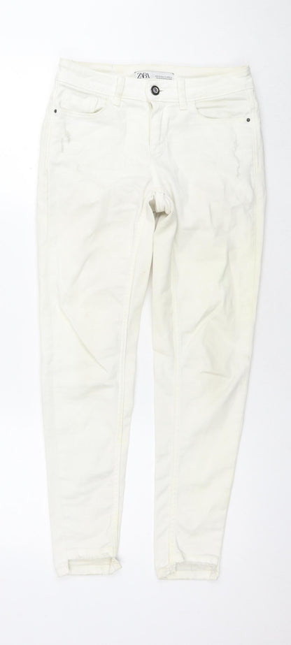 Zara Womens White Cotton Skinny Jeans Size 6 L26 in Regular Zip
