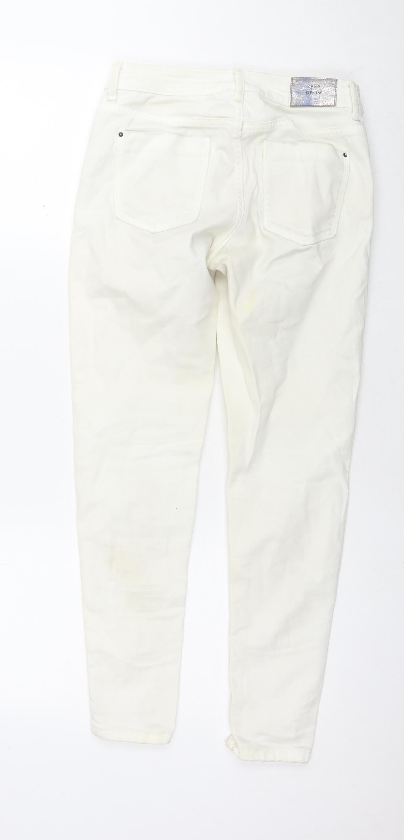 Zara Womens White Cotton Skinny Jeans Size 6 L26 in Regular Zip