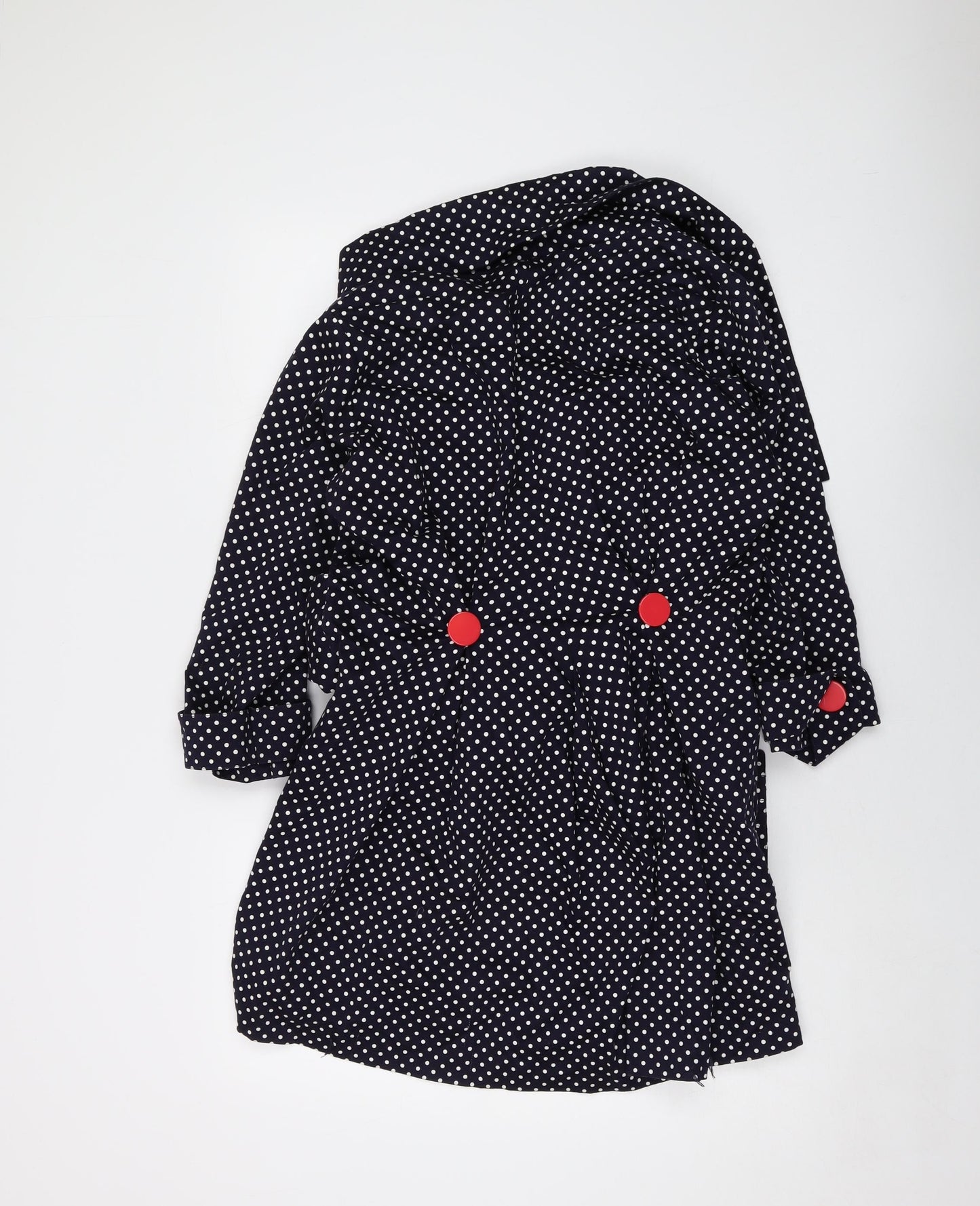 Ringspuin Womens Blue Polka Dot Overcoat Coat Size 10 Button