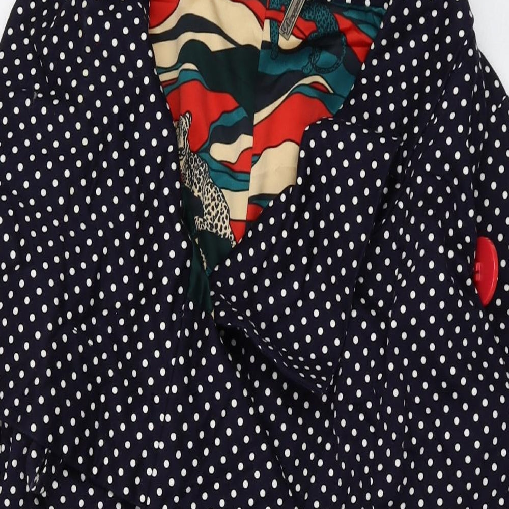 Ringspuin Womens Blue Polka Dot Overcoat Coat Size 10 Button