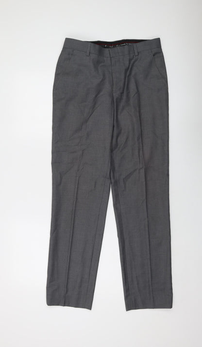 Yaly Mens Grey Polyester Trousers Size 30 in L31 in Regular Hook & Eye