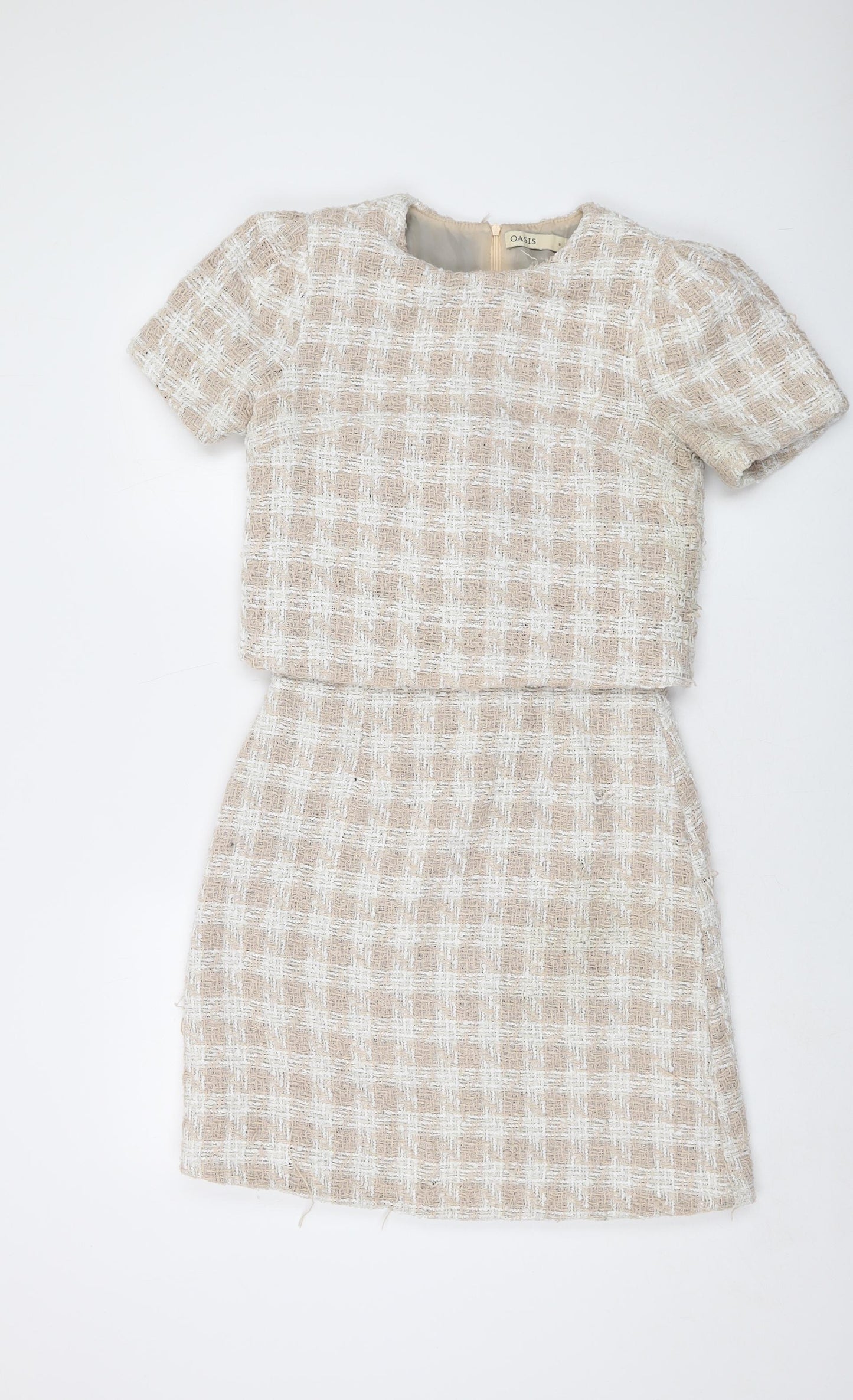 Oasis Womens Pink Check Polyester A-Line Size 8 Round Neck Zip